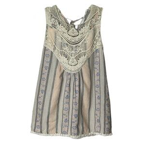 Blu Pepper Boho Multi Color Crochet Lace Sleeveless Back Tie Blouse Top Womens L